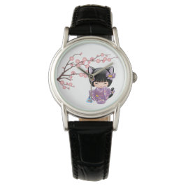 Neko Kokeshi Doll - Kat Ears Geisha Girl Horloge