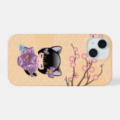 Neko Kokeshi Doll - Kat Ears Geisha Girl iPhone 15 Case (Achterkant horizontaal)
