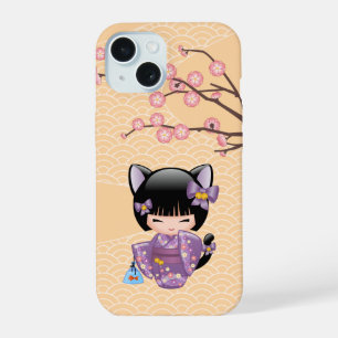 Neko Kokeshi Doll - Kat Ears Geisha Girl iPhone 15 Case