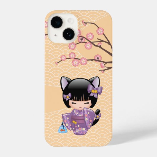 Neko Kokeshi Doll - Kat Ears Geisha Girl iPhone Hoesje (Achterkant)
