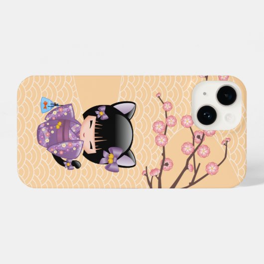 Neko Kokeshi Doll - Kat Ears Geisha Girl iPhone Hoesje (Achterkant horizontaal)