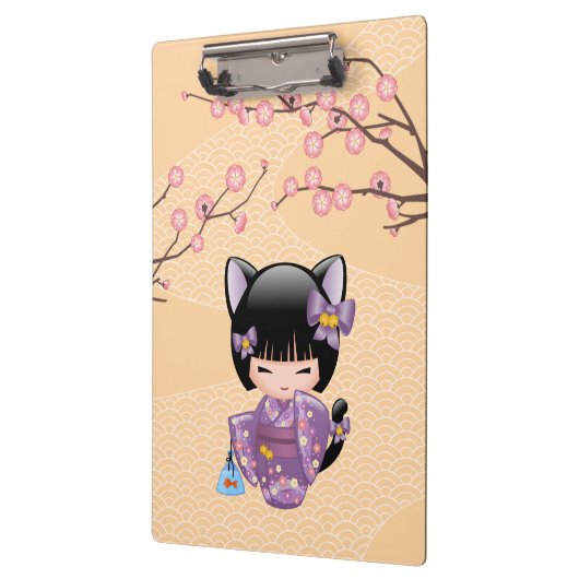 Neko Kokeshi Doll - Kat Ears Geisha Girl Klembord (Links)