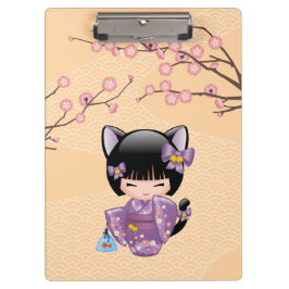Neko Kokeshi Doll - Kat Ears Geisha Girl Klembord