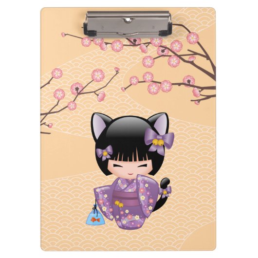 Neko Kokeshi Doll - Kat Ears Geisha Girl Klembord (Voorkant)