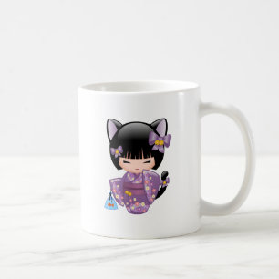 Neko Kokeshi Doll - Kat Ears Geisha Girl Koffiemok