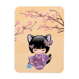 Neko Kokeshi Doll - Kat Ears Geisha Girl Magneet