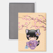 Neko Kokeshi Doll - Kat Ears Geisha Girl Magneet (Voorkant / Achterkant)