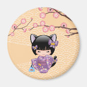 Neko Kokeshi Doll - Kat Ears Geisha Girl Magneet (Voorkant)