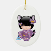 Neko Kokeshi Doll - Kat Ears Geisha Girl on White Keramisch Ornament (Voorkant)
