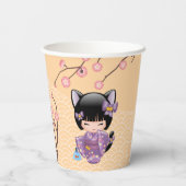Neko Kokeshi Doll - Kat Ears Geisha Girl Papieren Bekers (Achterkant)