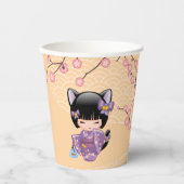 Neko Kokeshi Doll - Kat Ears Geisha Girl Papieren Bekers (Voorkant)