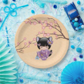 Neko Kokeshi Doll - Kat Ears Geisha Girl Papieren Bordje (Feest)