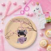 Neko Kokeshi Doll - Kat Ears Geisha Girl Papieren Bordje (Feest)