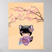 Neko Kokeshi Doll - Kat Ears Geisha Girl Poster (Voorkant)