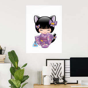 Neko Kokeshi Doll - Kat Ears Geisha Girl Poster