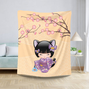 Neko Kokeshi Doll - Kat Ears Geisha Girl Sherpa Deken