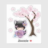 Neko Kokeshi Doll - Kat Ears Geisha Girl Sticker (Vel)