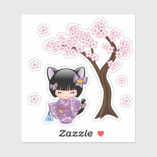 Neko Kokeshi Doll - Kat Ears Geisha Girl Sticker (Vel)