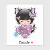 Neko Kokeshi Doll - Kat Ears Geisha Girl Sticker (Vel)