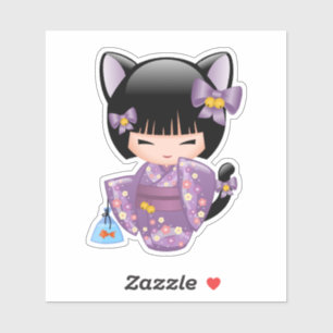 Neko Kokeshi Doll - Kat Ears Geisha Girl Sticker