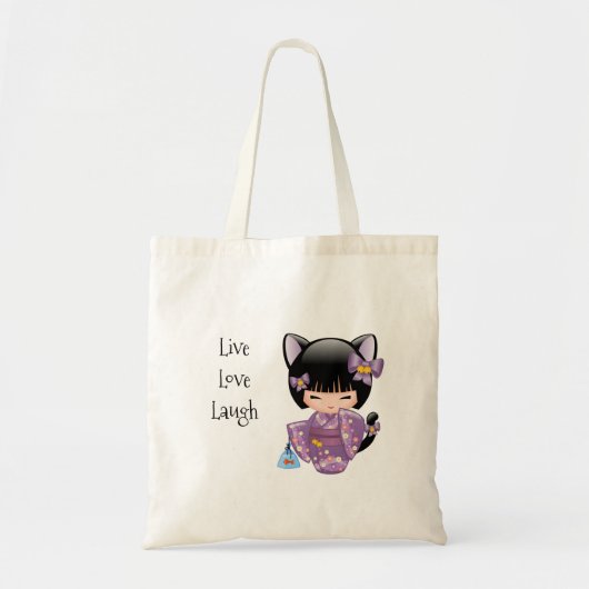 Neko Kokeshi Doll - Kat Ears Geisha Girl Tote Bag (Voorkant)