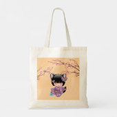 Neko Kokeshi Doll - Kat Ears Geisha Girl Tote Bag (Achterkant)