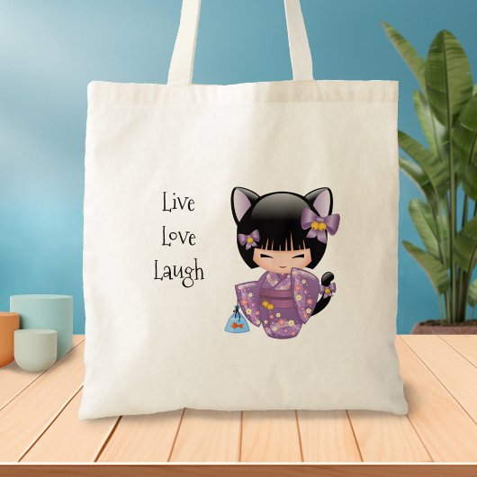 Neko Kokeshi Doll - Kat Ears Geisha Girl Tote Bag