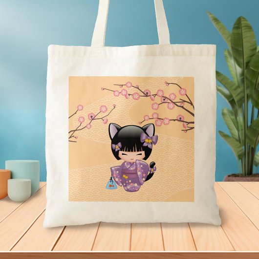 Neko Kokeshi Doll - Kat Ears Geisha Girl Tote Bag