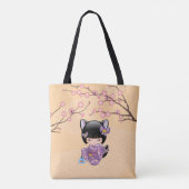 Neko Kokeshi Doll - Kat Ears Geisha Girl Tote Bag (Achterkant)