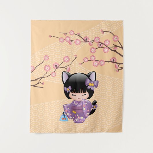 Neko Kokeshi Doll - Kat Ears Geisha Girl Wandkleed (Voorkant)