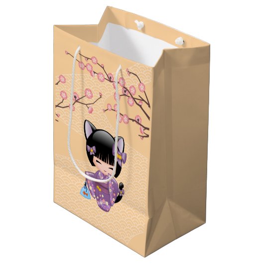 Neko Kokeshi Doll - Kattenoren Geisha Meisje Gegee Medium Cadeauzakje (Voorkant Gekanteld)