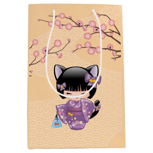 Neko Kokeshi Doll - Kattenoren Geisha Meisje Gegee Medium Cadeauzakje (Voorkant)