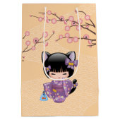 Neko Kokeshi Doll - Kattenoren Geisha Meisje Gegee Medium Cadeauzakje (Achterkant)