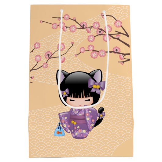 Neko Kokeshi Doll - Kattenoren Geisha Meisje Gegee Medium Cadeauzakje (Achterkant)