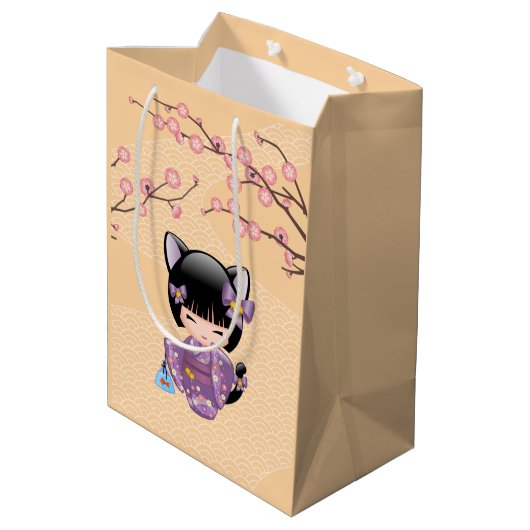 Neko Kokeshi Doll - Kattenoren Geisha Meisje Gegee Medium Cadeauzakje (Achterkant Gekanteld)