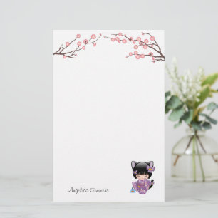 Neko Kokeshi pop kat oren geisha meisje Briefpapier