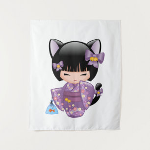 Neko Kokeshi Pop - Kat Oren Geisha Meisje Wandkleed