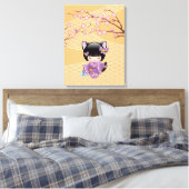 Neko Kokeshi Pop - Kat Oren meisje Canvas Afdruk (Insitu (Slaapkamer))