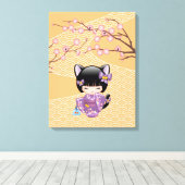 Neko Kokeshi Pop - Kat Oren meisje Canvas Afdruk (Insitu (Houten vloer))