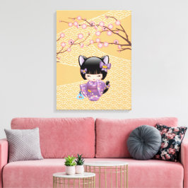 Neko Kokeshi Pop - Kat Oren meisje Canvas Afdruk