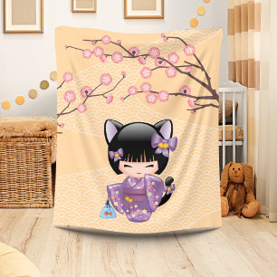 Neko Kokeshi Pop - Kat Oren Meisje Fleece Deken