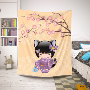 Neko Kokeshi Pop - Kat Oren Meisje Sherpa Deken