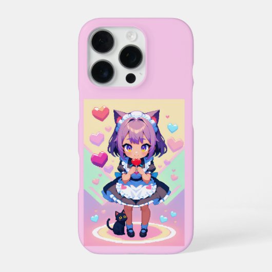 Neko maid anime pixel stijl iPhone hoesje (Achterkant)