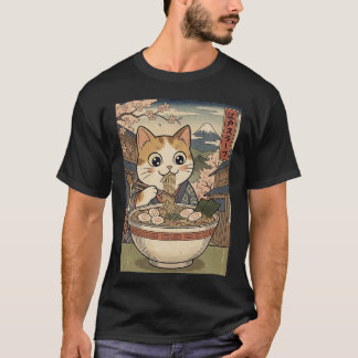 Neko Ramen Dromen – Japanse Kat in Houtsnijstijl T T-shirt