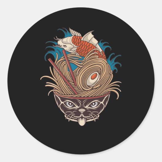 Neko Ramen Ronde Sticker (Voorkant)