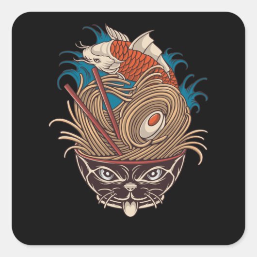 Neko Ramen Vierkante Sticker (Voorkant)