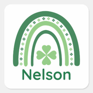 Nelson Name Clover Boho Rainbow Vierkante Sticker