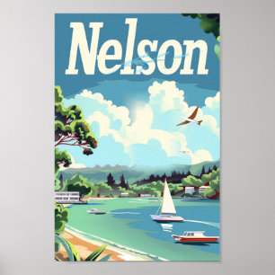 Nelson Nieuw-Zeeland Vintage Travel Illustratie Poster