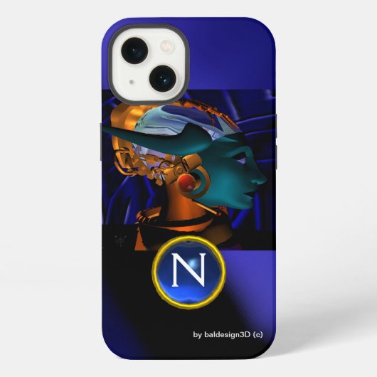 NEMES /HYPER ANDROID,Blauw Sciencefiction Monogram iPhone Hoesje (Achterkant)
