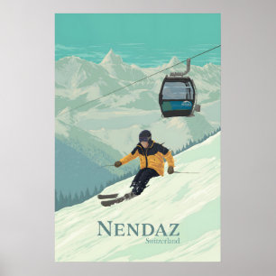 Nendaz Zwitserland Skigebied Reisposter Poster